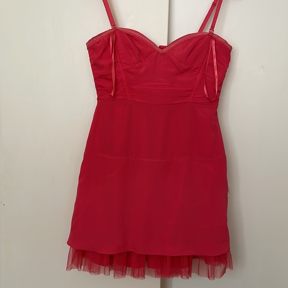 Sateen Pleated Strapless Tulle Taffeta Cocktail Dress - Picture 8 of 13